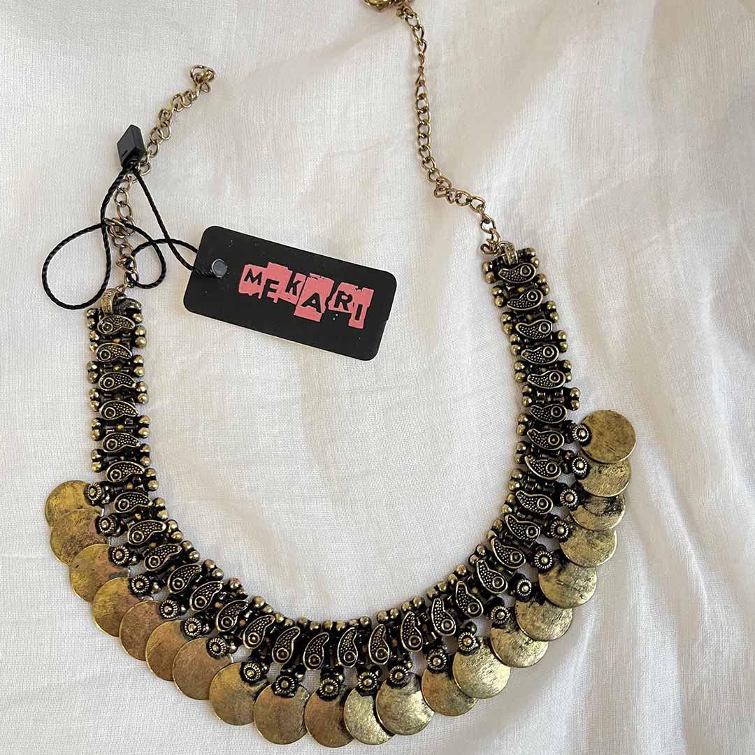 Oxidised Golden Coin Necklace