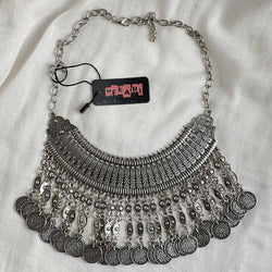 Silver Long Chain Coin Necklace