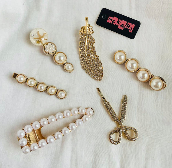 PACK OF 6 PEARL BARRETTES