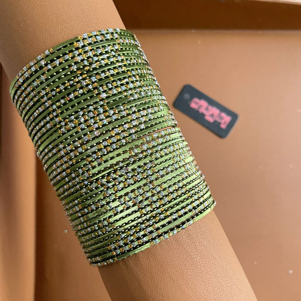 Metallic Glitter Bangles in Army Green